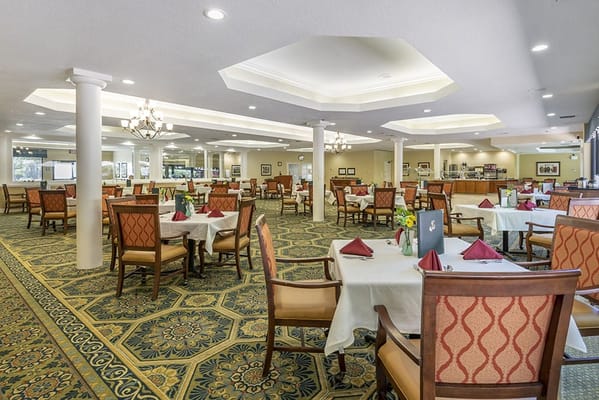Interior dining room with set tables and chairs