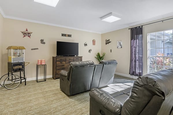 Cozy common area with seating and decorations