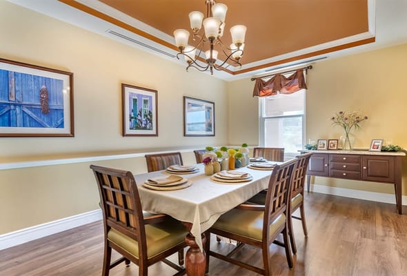 Dining area with a table set for a meal