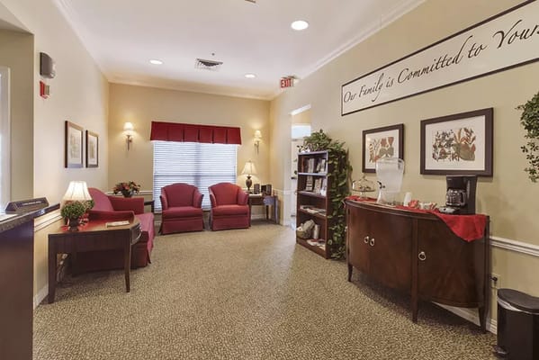 Bright and inviting common area with seating