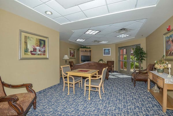 Cozy common area with seating and natural light