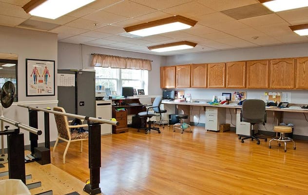 Interior view of a rehabilitation room with equipment