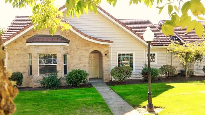 Exterior view of a cottage-style senior living facility