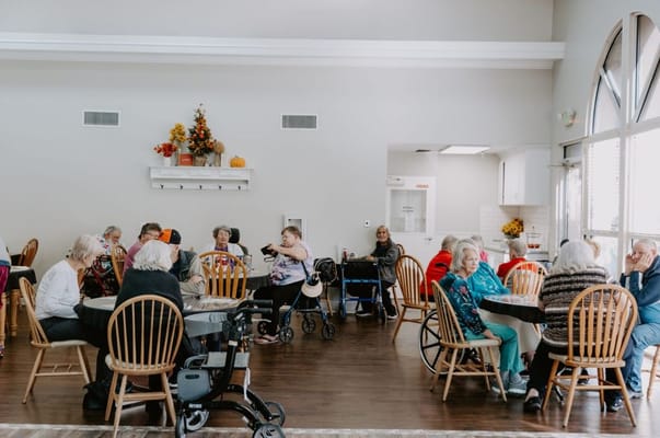 Residents engaged in activities in the common area