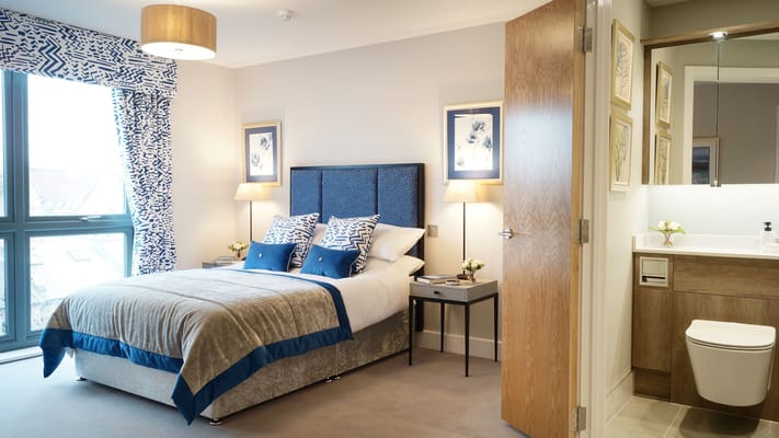 Bright private bedroom in a retirement facility