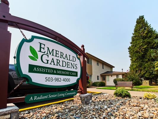 Signage for Emerald Gardens Assisted Living facility
