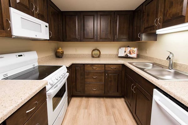 Modern kitchen interior with cabinetry and appliances