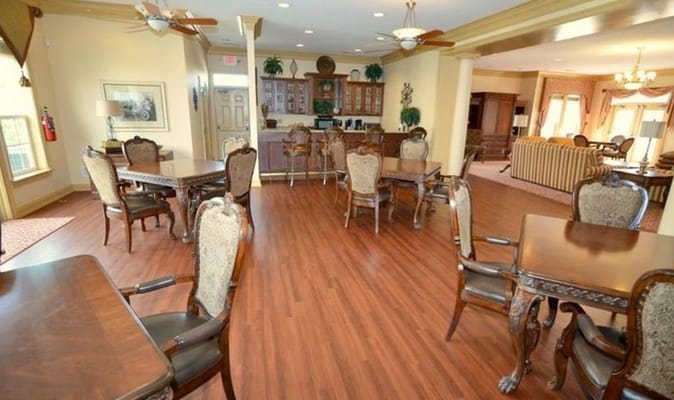 Interior view of a common area with seating