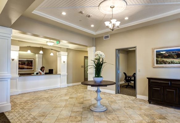 Interior view of a reception area in a senior care facility