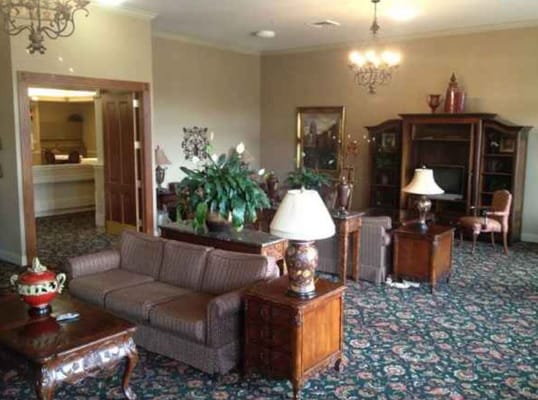 Common area with seating and decorative plants