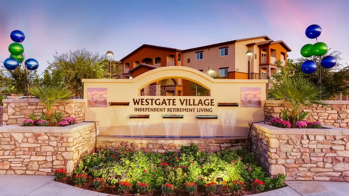 Exterior view of Westgate Village retirement community entrance