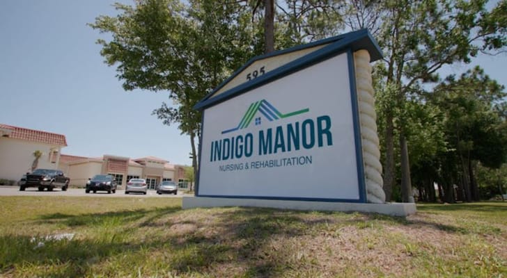 Outdoor sign of Indigo Manor Nursing & Rehabilitation facility