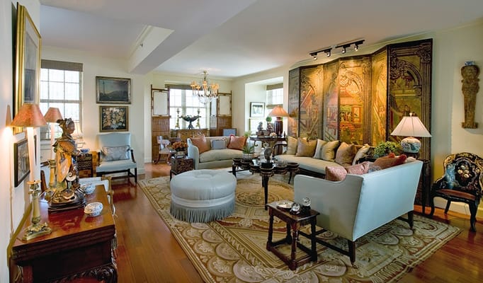 Elegant common area with comfortable seating and artwork