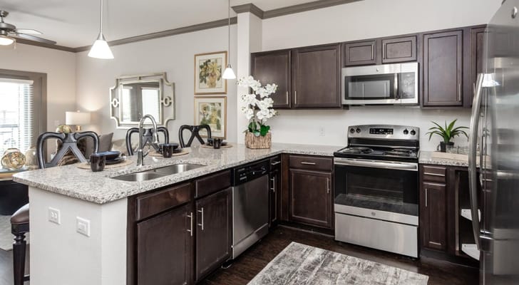 Modern kitchen interior with stainless steel appliances