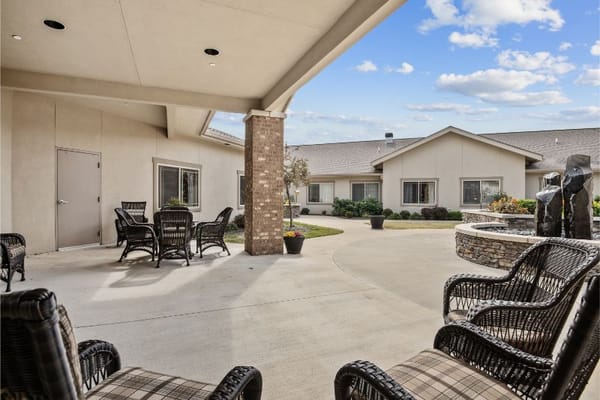 Outdoor seating area at a senior living facility