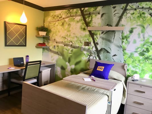 A cozy resident room with modern decor