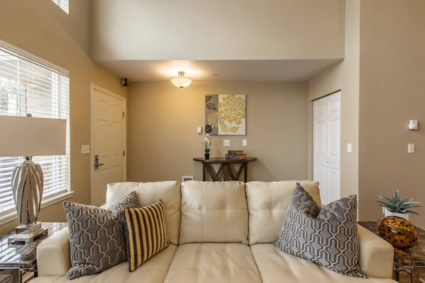 Bright and inviting common area with seating