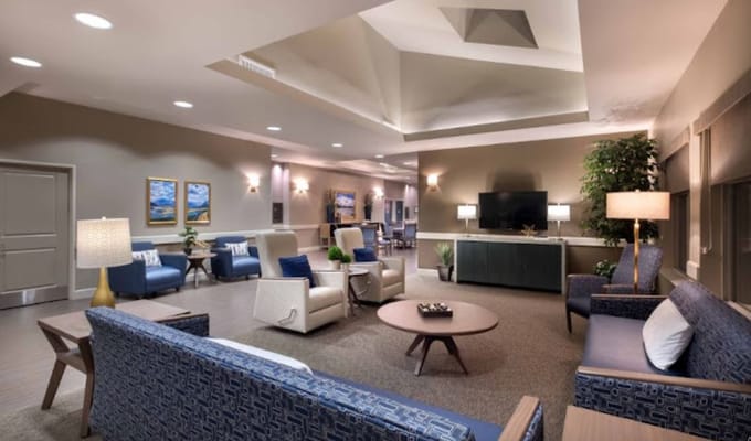 Bright and welcoming common area with seating