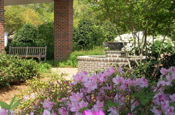 Beautiful garden area with azaleas and seating