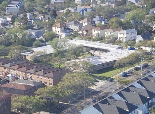 Aerial view of Oceanview Nursing & Rehabilitation Center and surrounding homes