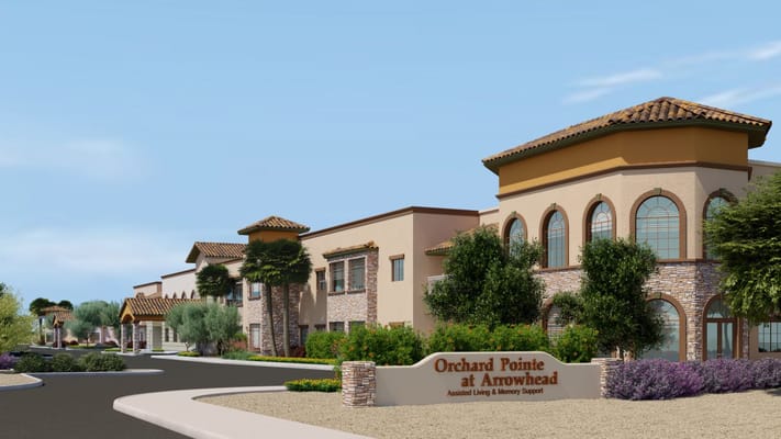 Facade of Orchard Pointe at Arrowhead senior living facility