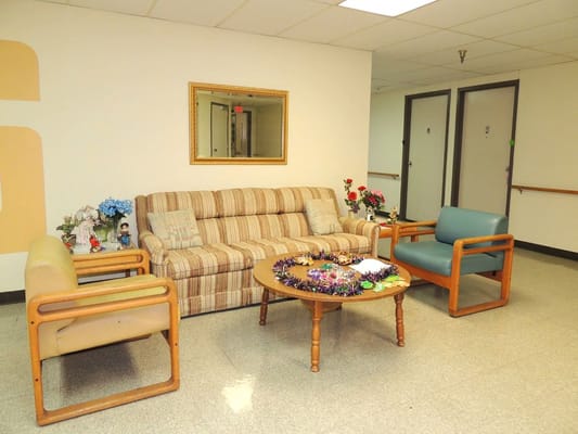 Common area with seating and decorations