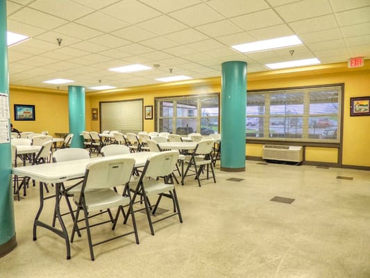 Interior view of a common area with vacant chairs