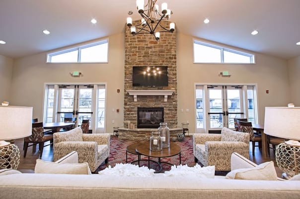 Bright and inviting common area with seating