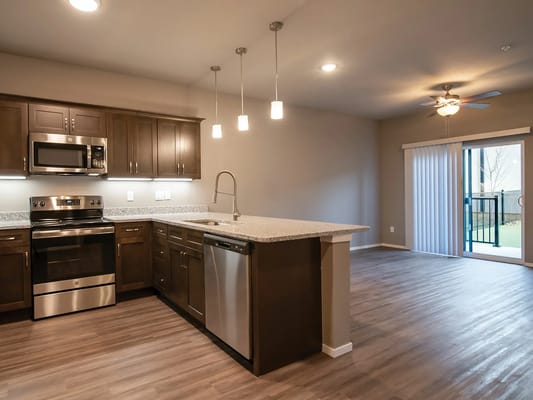 Modern kitchen interior with open layout