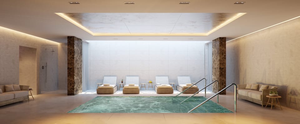 Luxurious spa area with a small pool and lounge chairs