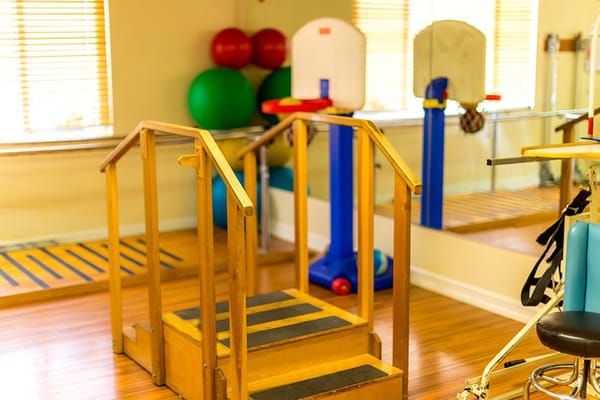 Physical therapy equipment in a rehabilitation area