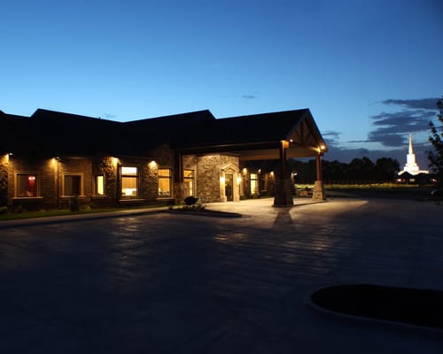 The exterior of Stonehenge of South Jordan at sunset