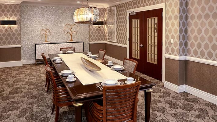 Elegant dining room with a large table and decor