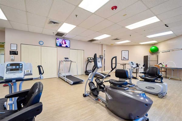 Fitness equipment in the gym area of The Court at Palm Aire.