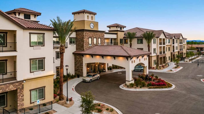 Entrance view with palm trees and vehicles at The Park at Surprise