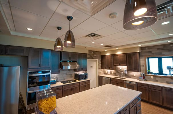 Modern kitchen interior design with stylish lighting