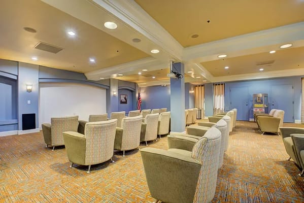 A common area with seating for residents