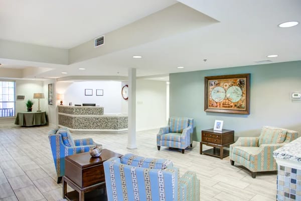 Lobby area with seating and reception desk