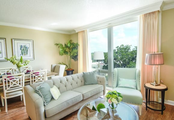 Bright and cozy interior living space with furniture