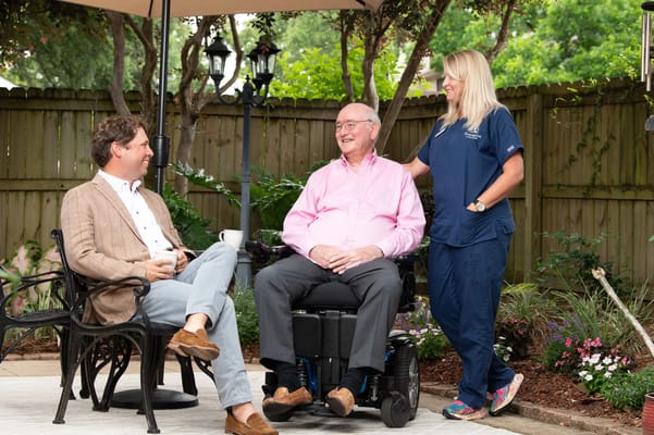Residents and staff enjoying time outdoors