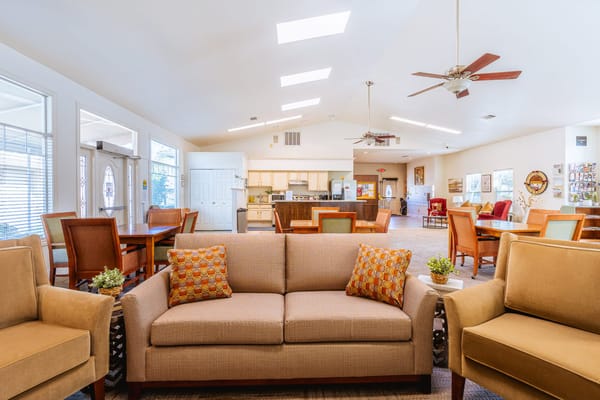 Bright lobby area with comfortable seating and decor