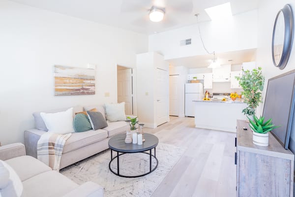 Bright and modern living room space in a senior apartment
