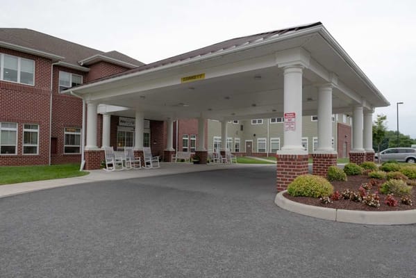 Covered entrance of a senior living facility