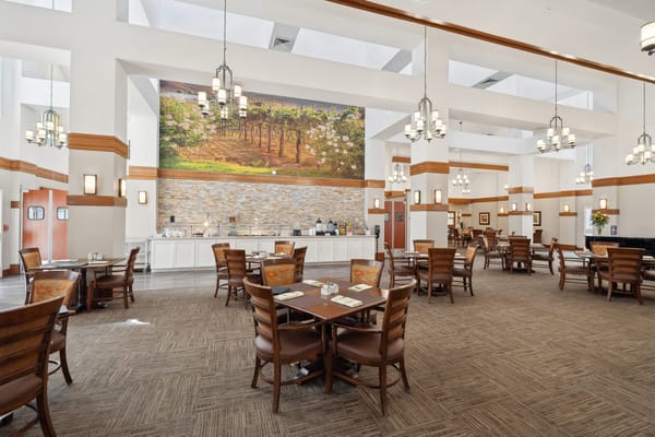 Dining area with tables and light fixtures