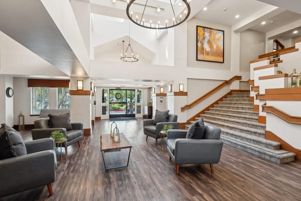 Spacious lobby area with comfortable seating