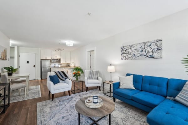 A bright and inviting living room with modern furniture