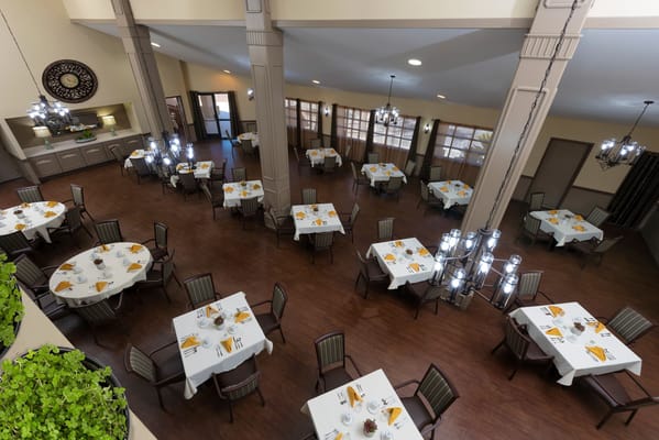 Dining room set up for a meal service