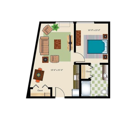 Architectural floor plan of a living unit