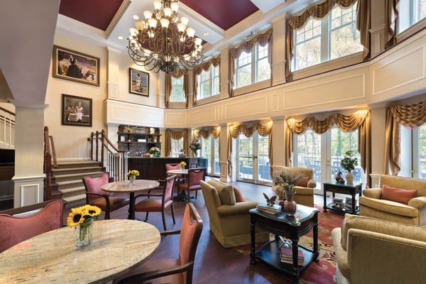 Bright common area with elegant decor and seating