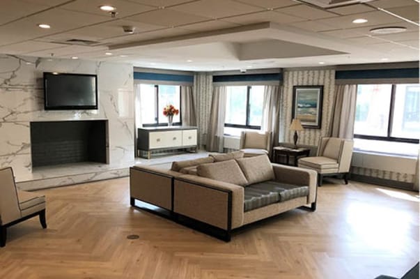 Bright and inviting common area with seating